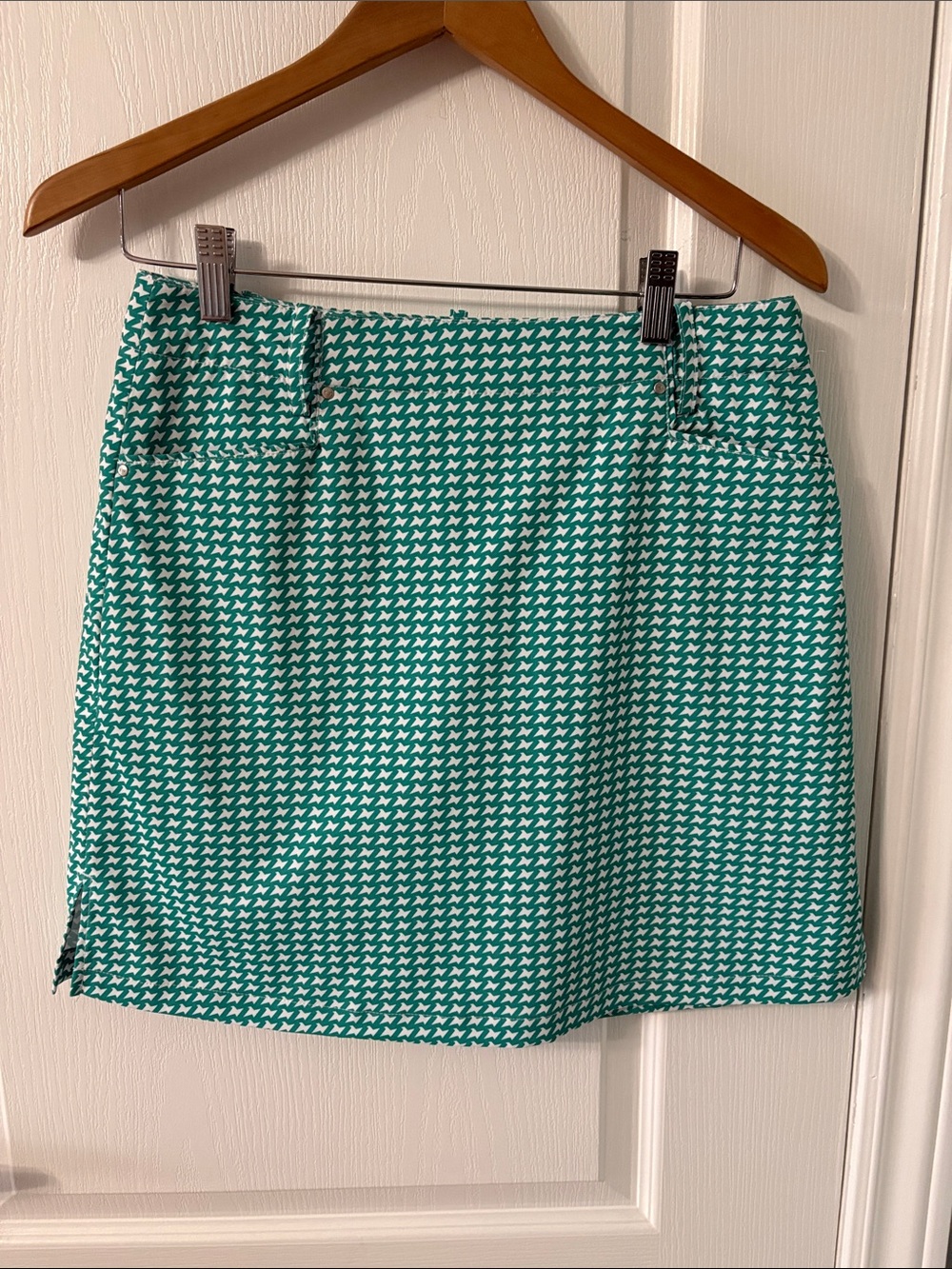 Teal and White Houndstooth Mini Skort